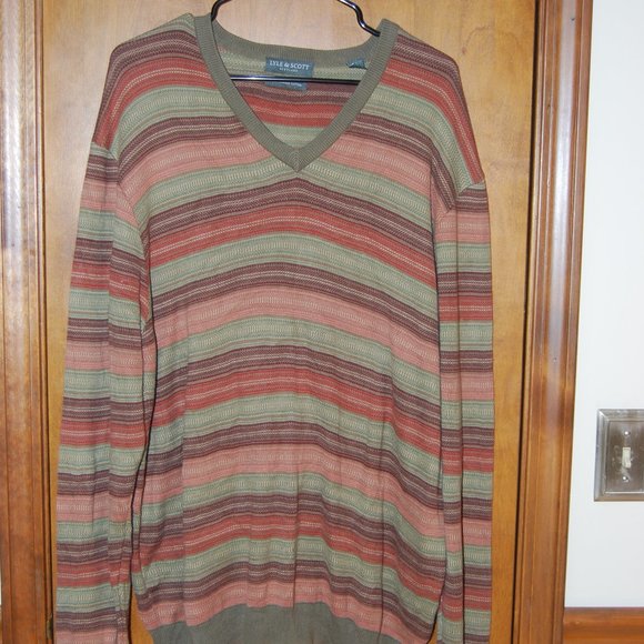 Lyle & Scott Men Sweater Casual 100% Combed Cotton Pullover size XL Striped - Picture 1 of 6